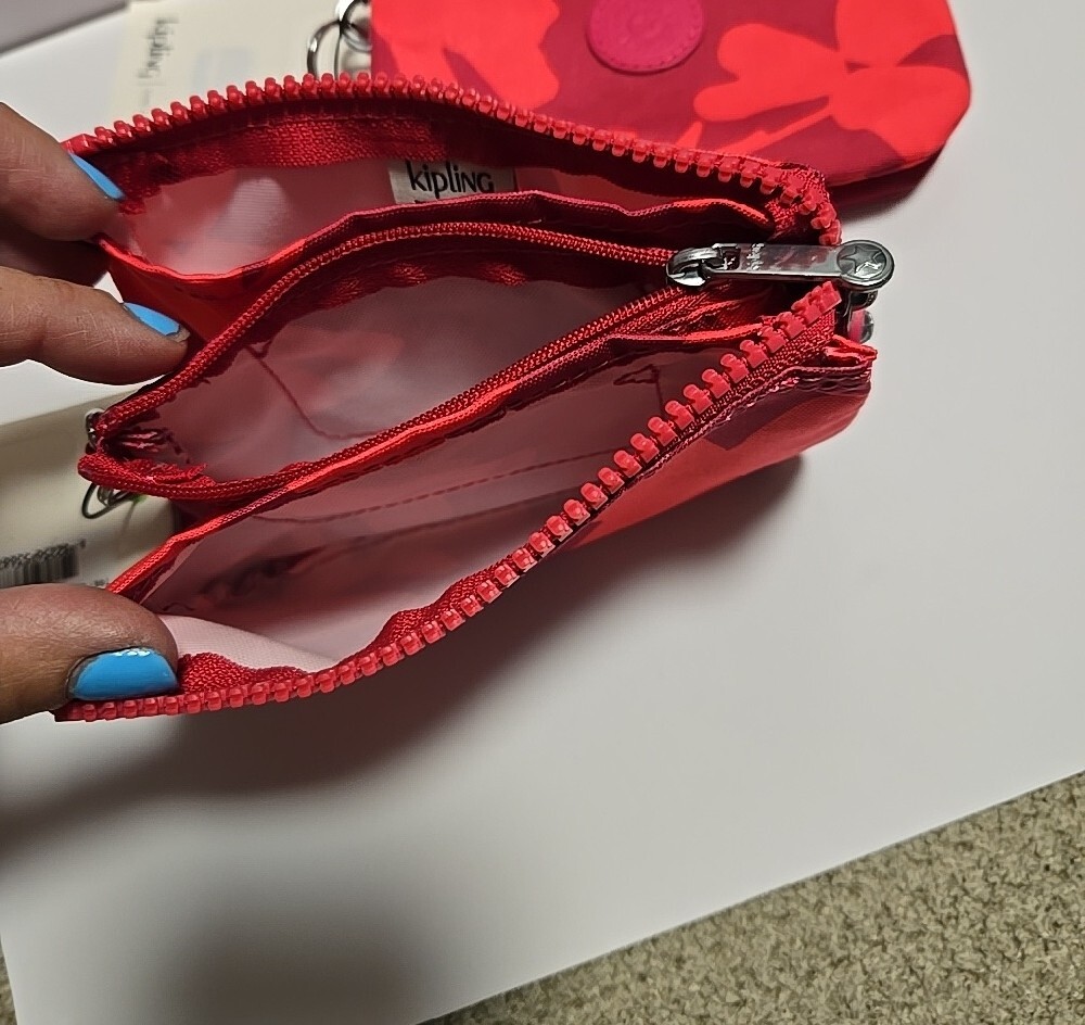 2 Nwt Kipling Small Creativity Coral Print Zip Pouches - Picture 7 of 15
